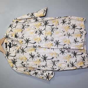 NAUTICA 90's Vintage Aloha Hawaiian Palm Tree Print Short Sleeve Button-Up Shirt